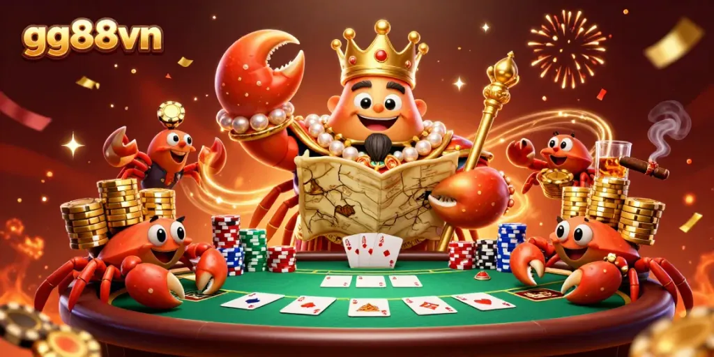Engage in the vibrant atmosphere of gg88vn with a golden crab emperor and dynamic gaming elements.