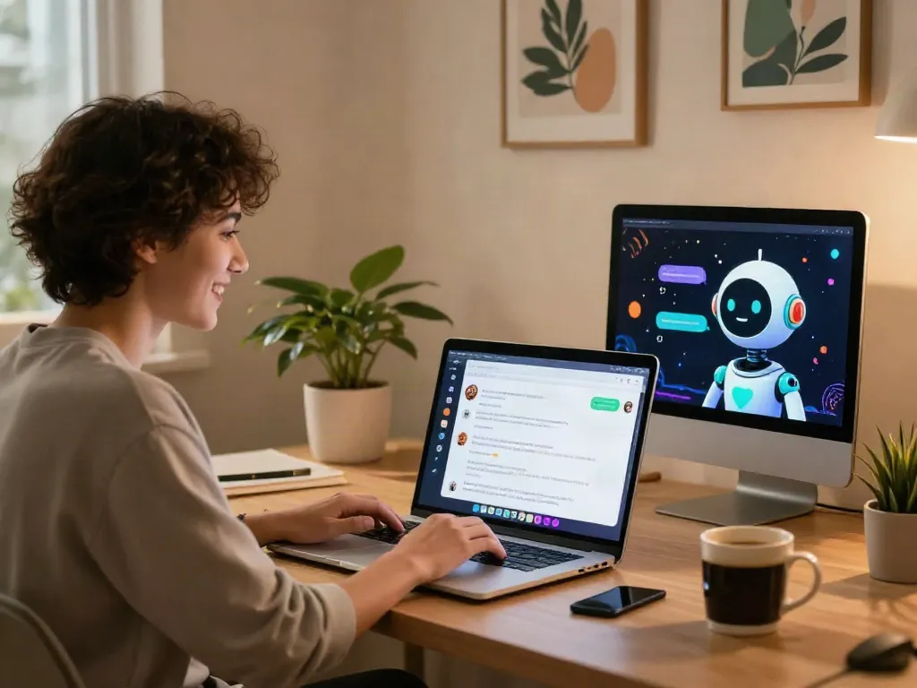 Engaging spicy chat AI conversation in a cozy home office
