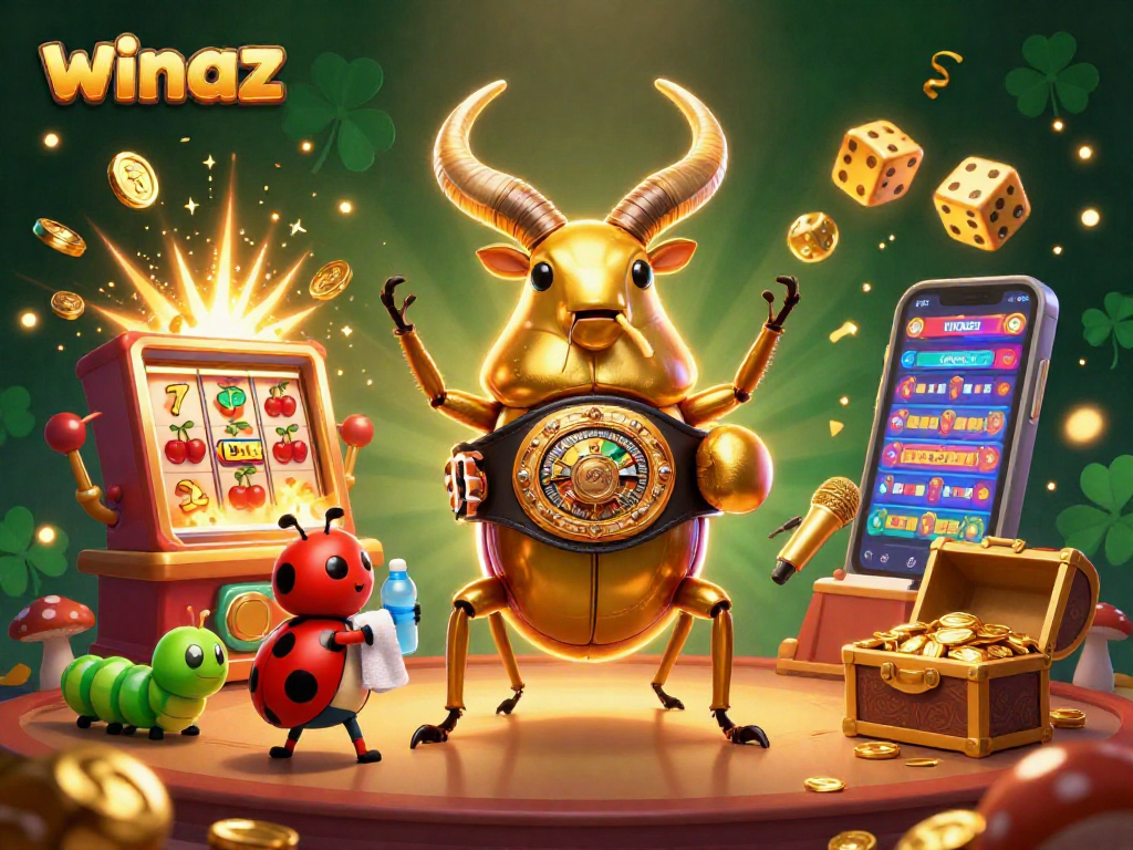 Winaz gaming visual featuring vibrant characters and casino elements to entice players.