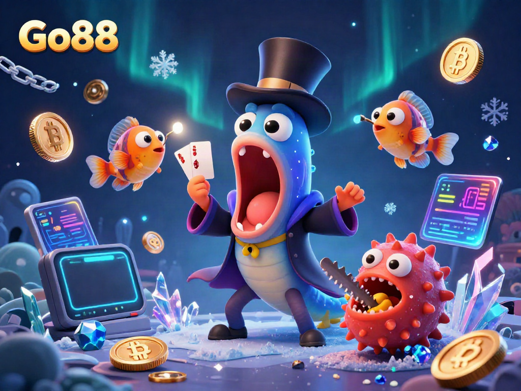 Experience the magic at Go88, with vibrant underwater casino characters performing exciting tricks.